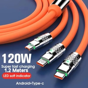 -in-1 Fast Charging Cable – Silicone Charger Cable for iPhone 15 Pro Max / Samsung / Xiaomi / Huawei