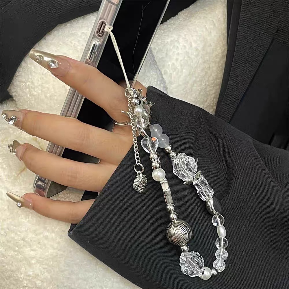 Y2K Crystal Phone Strap – Cute Rope Wrist Lanyard