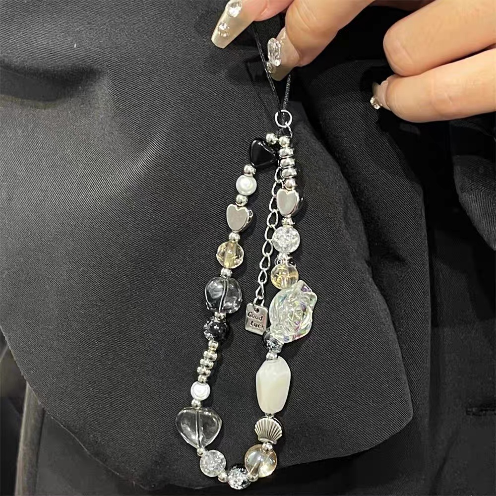 Y2K Crystal Heart Phone Strap – Cute Rope Wrist Lanyard