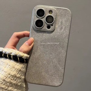 iPhone 16 Pro Max Premium Denim Leather Case – Cement Grey | Stylish & Durable Protection